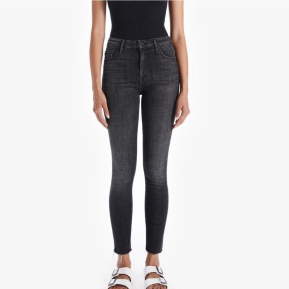 Mother High Waisted Looker Ankle Fray Skinny Black Jeans in Blackbird Size 24
